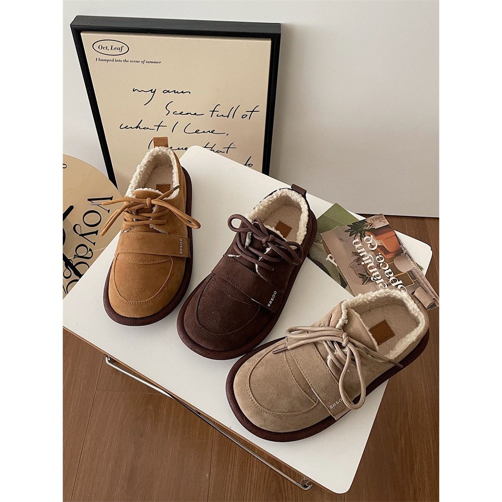 Jinmi Warm Non-slip Thick-soled Cotton Shoes For Women Winter Plus Velvet Thickened Style Baotou Retro Birkenstock Shoes