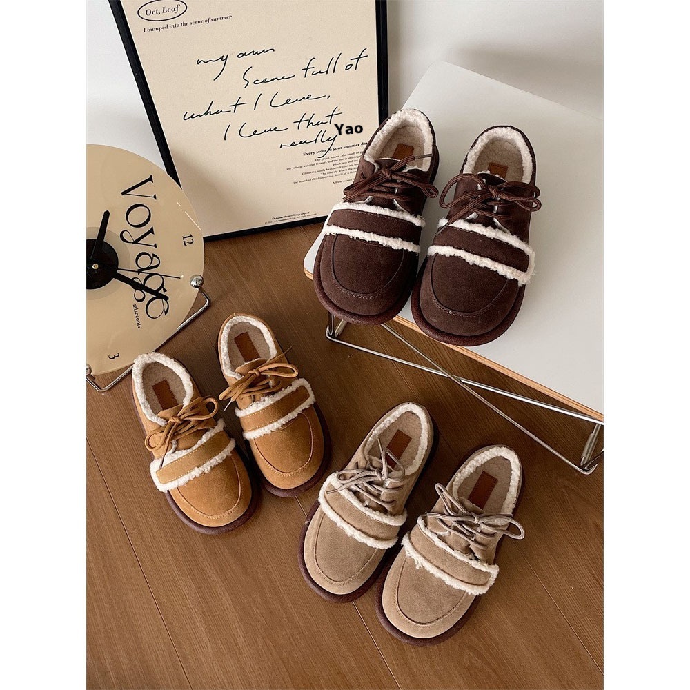 Jinmi Thick-soled Fur Shoes For Women To Wear Outdoors Autumn And Winter Plus Velvet Thick Warm Retro Birkenstock Cotton Shoes