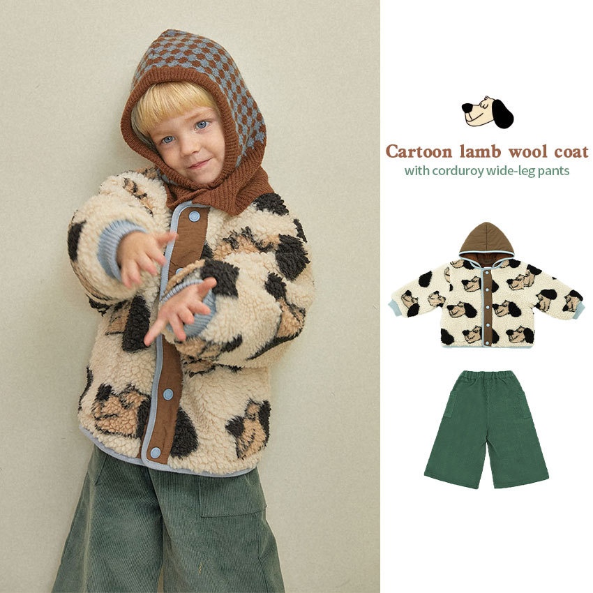 In Stock!Autumn And Winter Style Boys Korean Version Of Lambskin Warm Coat Suit Children Baby Thickened Top
