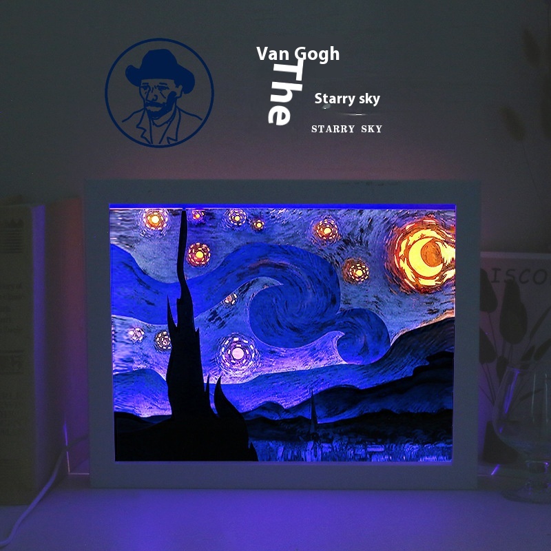 Van Gogh's Starry Sky3 DLight And Shadow Paper Sculpture Lamp Portrait Creative Gift Night Light Table Lamp Desktop Ornaments