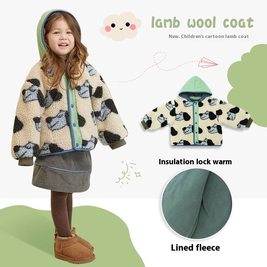 Winter Ruijier Lamb Wool Girl Cardigan Jacket Korean Version Children's Cute Thick Polar Fleece Children's Clothing
