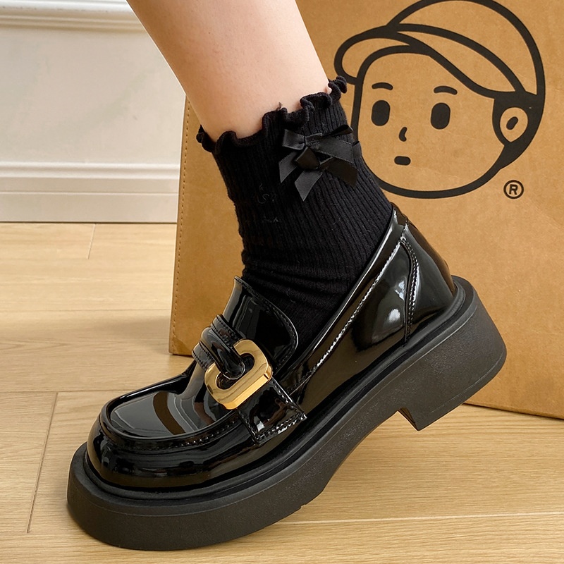 Thick-soled Black British Style Leather Shoes For Women Spring And Autumn Design Women's Niche Flat Loafers For Women