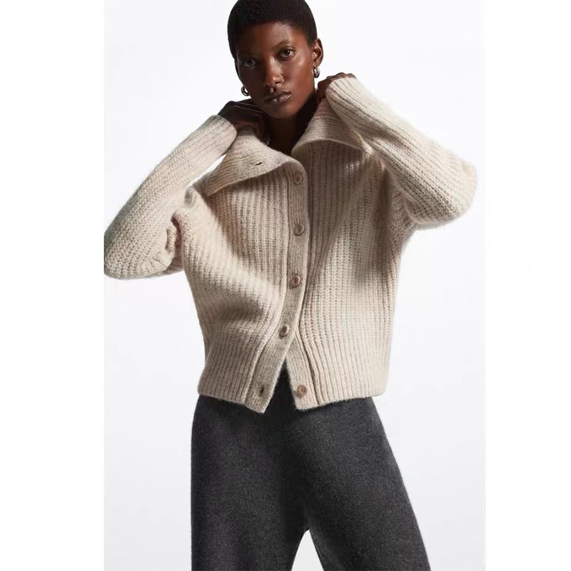 Autumn And Winter Style C Home Casual Button Large Lapel Wool Blend Soft Waxy Knitted Cardigan Women's Jacket - 1