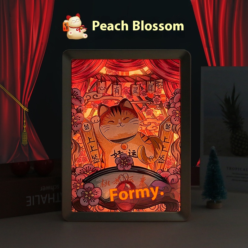 Peach Blossom Luck3 DStereo Light And Shadow Paper Sculpture Lamp Cultural And Creative Gift Night Light Table Lamp Decorative Ornaments