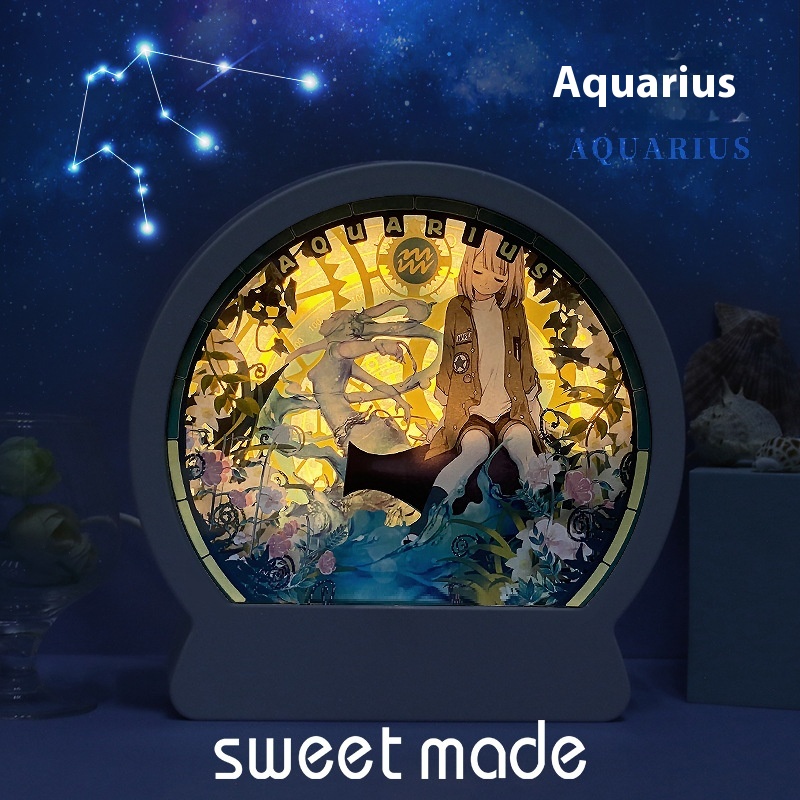 Creative Twelve Constellations Starry Sky Light And Shadow Paper Sculpture Lamp3d Paper Cutting Lamp Gift Photo Frame Lamp Custom Led Bedroom Usb Lamp