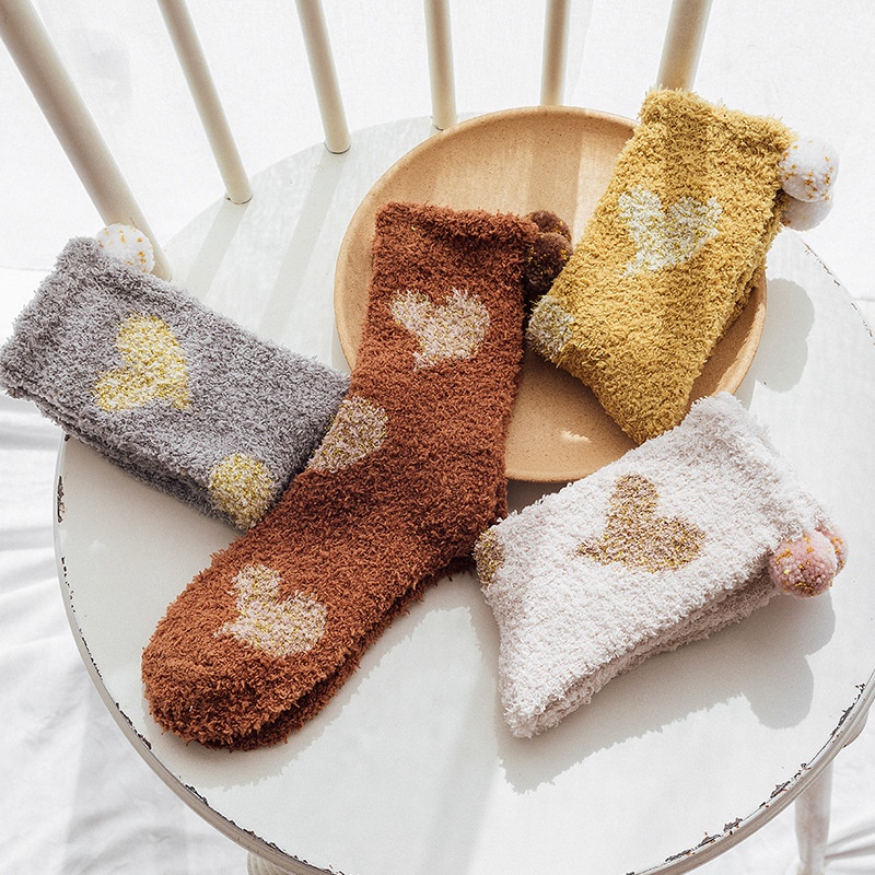 Autumn And Winter Socks Fashion Half-velvet Home Socks Coral Fleece Socks Thickened Ladies Floor Socks