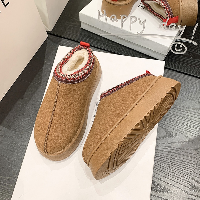 European And American Low-top Thick-soled Large-size Snow Boots For Women Winter Foreign Trade Flat-bottomed Half-support Lazy One-step Cotton