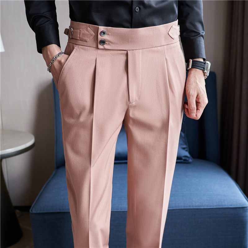 Foreign Trade Naples Men's Casual Trousers Slim Fit Italian Style High Waist Trousers Hem French Trousers