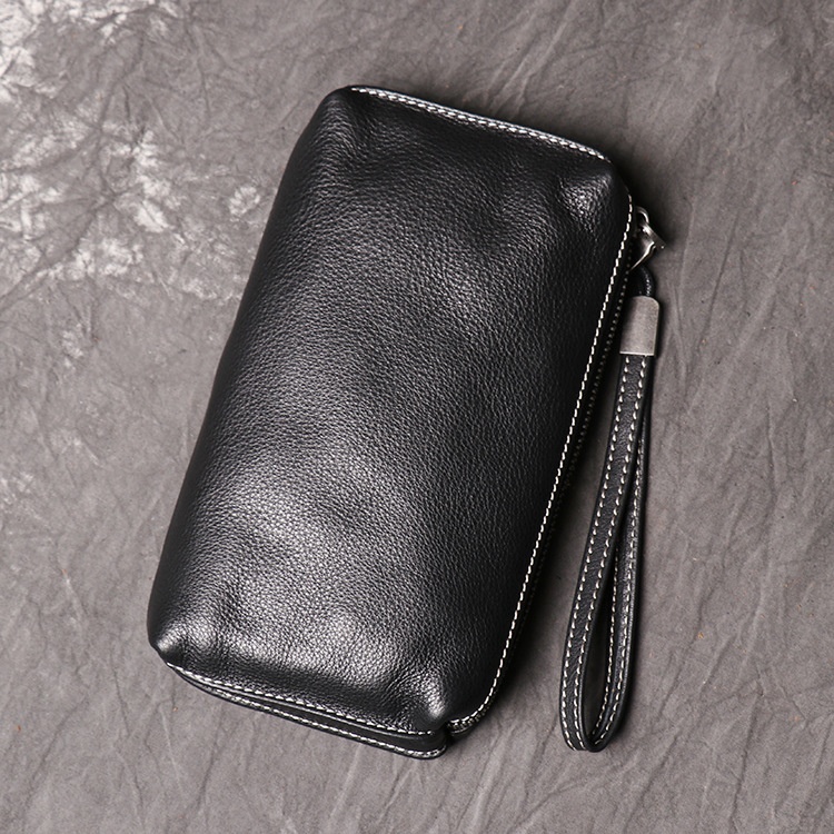 Men's Genuine Leather Clutch Soft Leather Long Wallet Fashionable And Simple Cowhide Mobile Phone Bag
