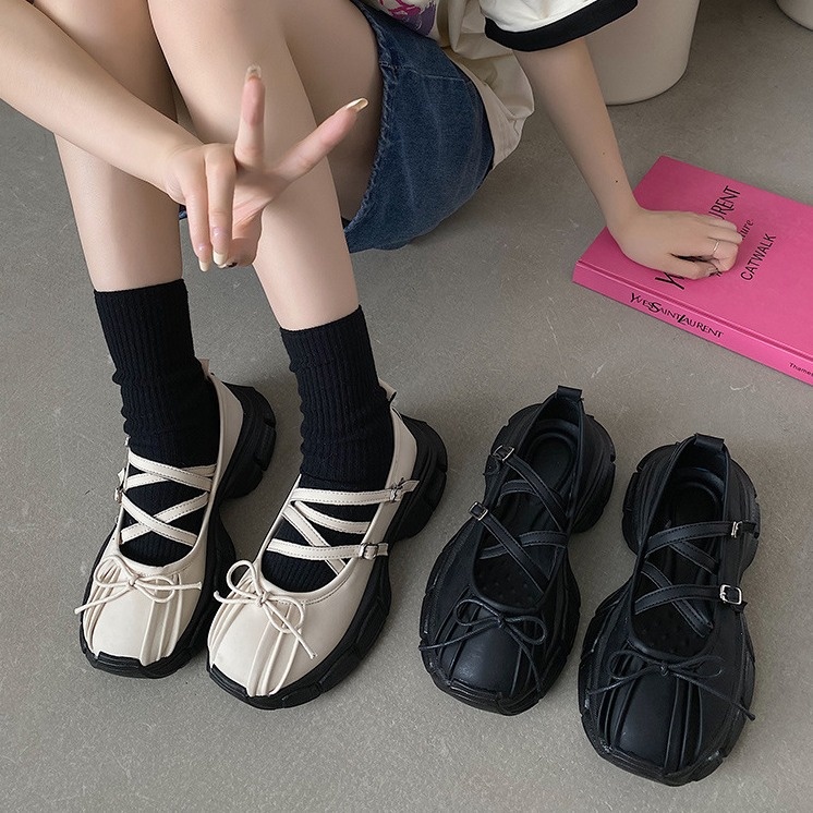 Black All-match Big Head Heightening Thick Bottom Small Leather Shoes For Women Spring And Autumn French Retro Mary Jane Single Shoes