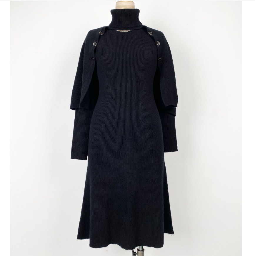 High-end Pure Tail Single 2-piece Set All Cashmere Dress Designer Retro Style Sweater Women Turtleneck Cashmere Sweater Women