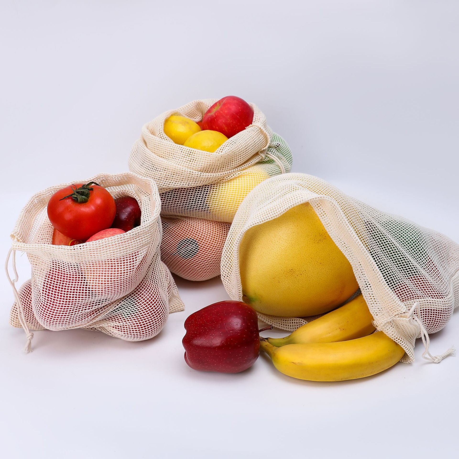 Environmentally Friendly Cotton Cloth Fruit Drawstring Net Bag Vegetable Storage Net Bag Packaging Bag Supermarket Shopping Bag