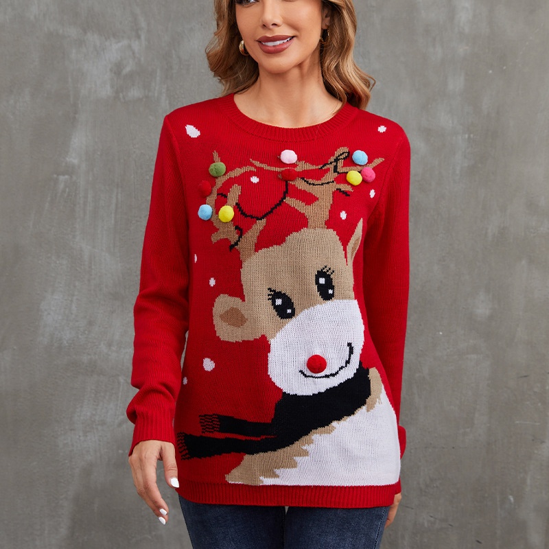 Foreign Trade European And American Lazy Style Christmas Sweater Autumn And Winter Loose Round Neck Pullover Women's Sweater - 1