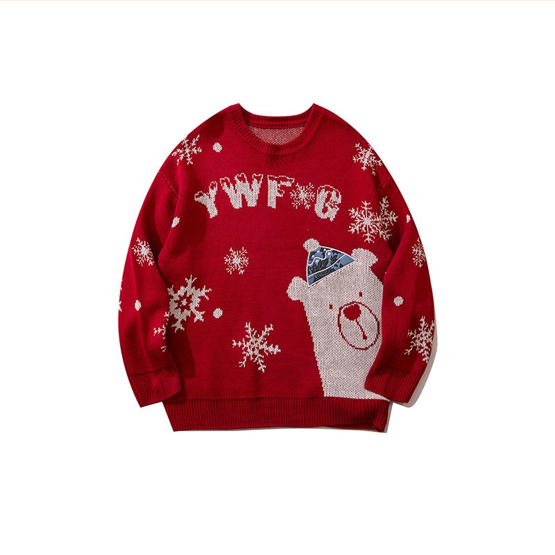 Y W F G Autumn And Winter Hong Kong Style Neutral Christmas Theme Casual Loose Sweater Versatile Round Neck Sweater - 3