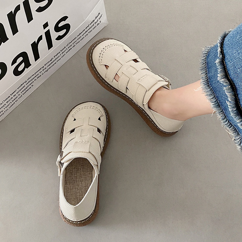 Popular All-match Thick-soled Sandals For Women Summer Simple Woven White Retro Roman Shoes