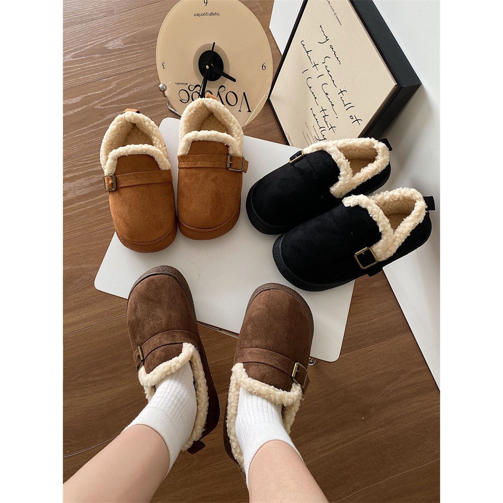 Jinmi Retro Plus Velvet Birkenstock Shoes Women Lazy One-foot Bread Shoes Flat Bottom Casual Wowo Shoes