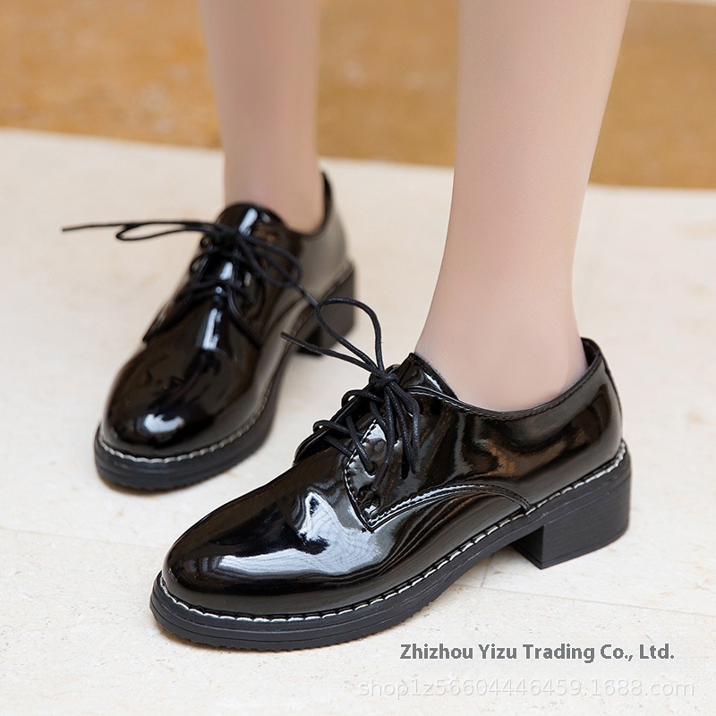 Small Leather Shoes For Women British Style Black Retro Spring Korean Style Fashion Thick Heel College Shoes