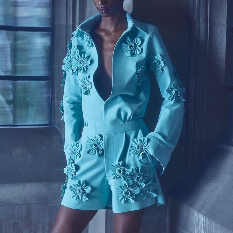 Style Fashion Temperament Three-dimensional Flower Design Waist Slimming Jumpsuit European And American Shorts