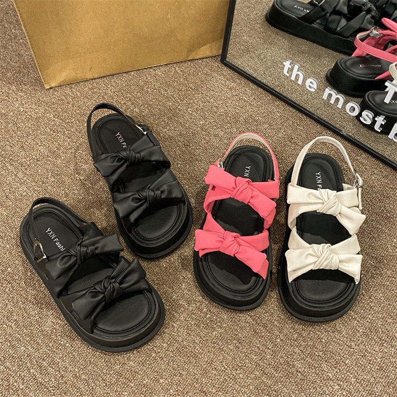 Thick-soled Bow Sports Sandals For Women Summer Fairy Style With Skirt Beach Roman Shoes