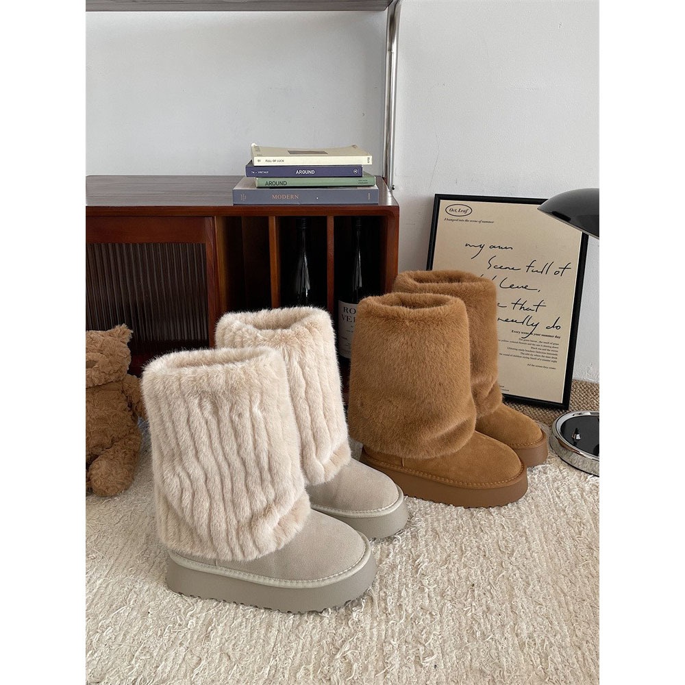 White Internet Celebrity High-top Thick-soled Snow Boots For Women Winter Non-slip Plus Velvet Thick Warm Cotton Shoes