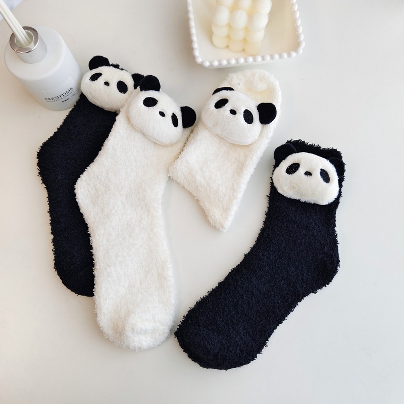 Coral Fleece Socks Women Winter Thick Home Sleep Socks Panda Warm Middle Tube Floor Socks