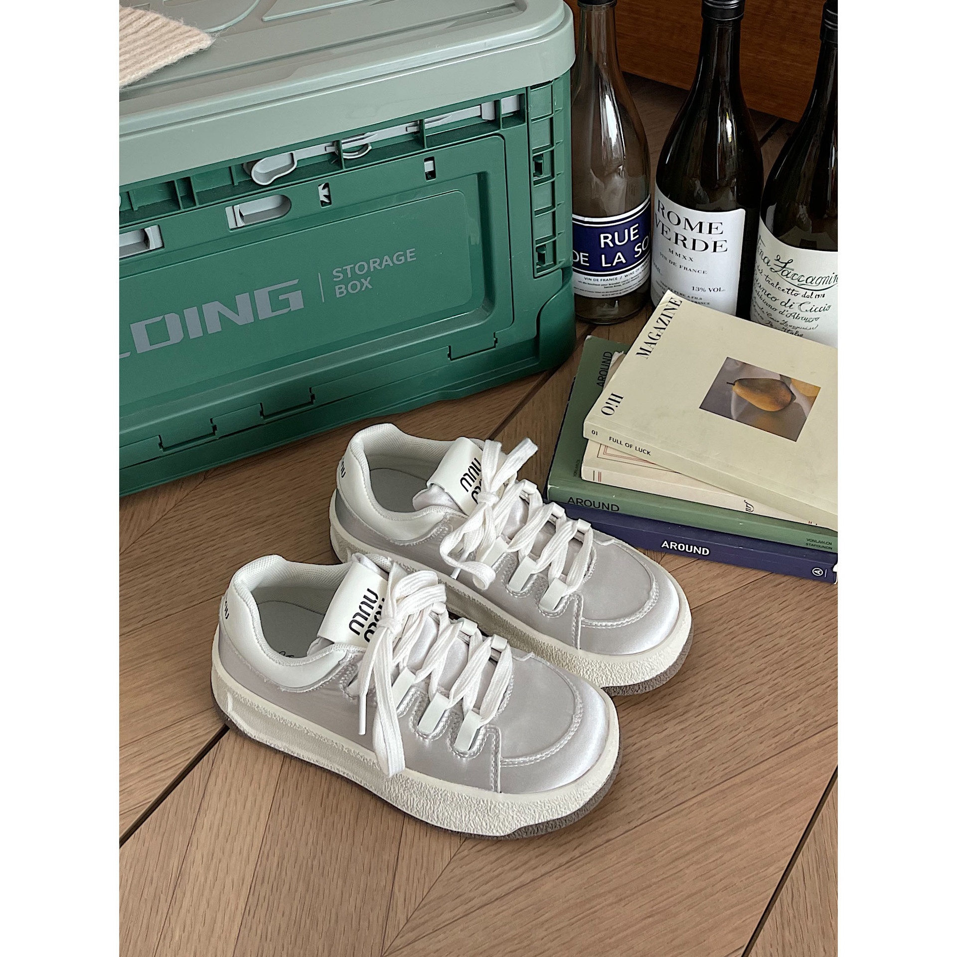 Uncle Wen's MIUStyle Girl Early Spring Silver Casual Sneakers Thick-soled White Shoes For Women