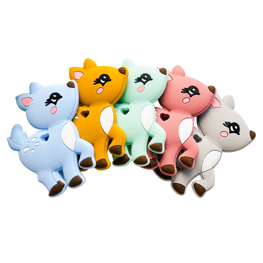 Cartoon Deer Silicone Teether Food Grade Baby Anti-bite Hand Chewing Gum Toy Sika Deer Children's Teething Stick