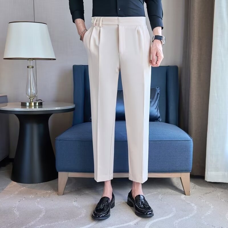 Men's Casual Suit Trousers Spring And Autumn Style Naples Drape Straight Nine-point Suit Trousers Slim High Waist Suit Trousers