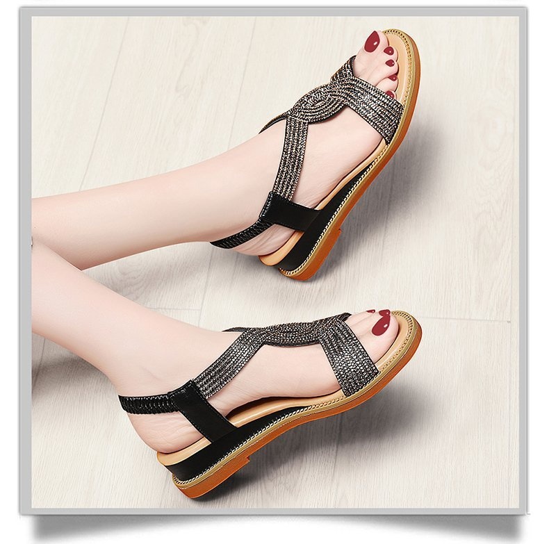 Roman Sandals For Women Summer Style Fairy Style Cross Rhinestone Wedge Heel Women's Shoes Student Casual Beach Shoes