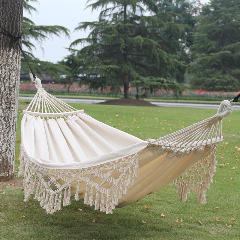 Tassel Hammock Outdoor Folding Camping Woven Canvas Swing Double