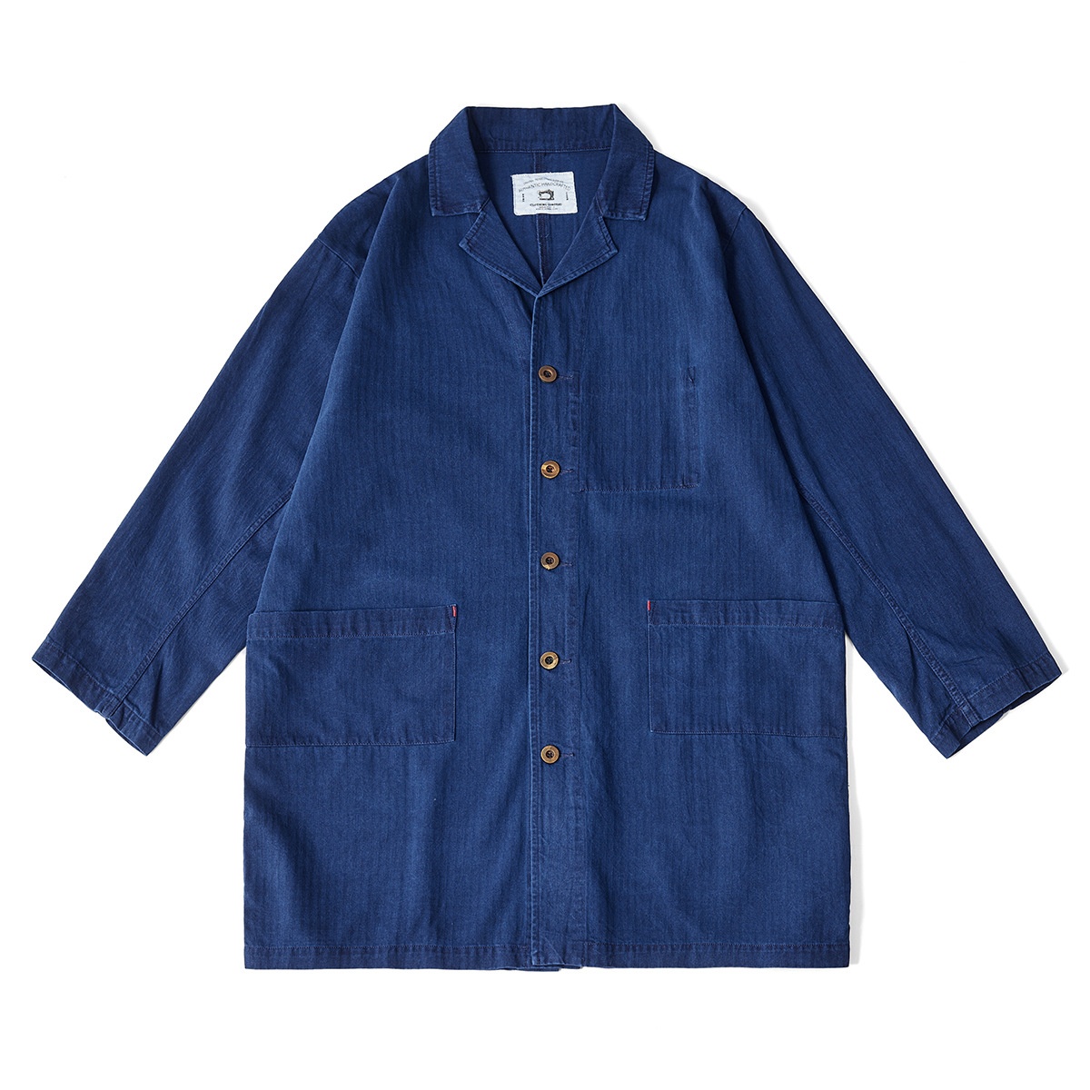 Blue Dyed Suit Jacket Men's Windbreaker Retro Solid Color Mid-length Lapel Casual Suit Jacket23 Autumn And Winter