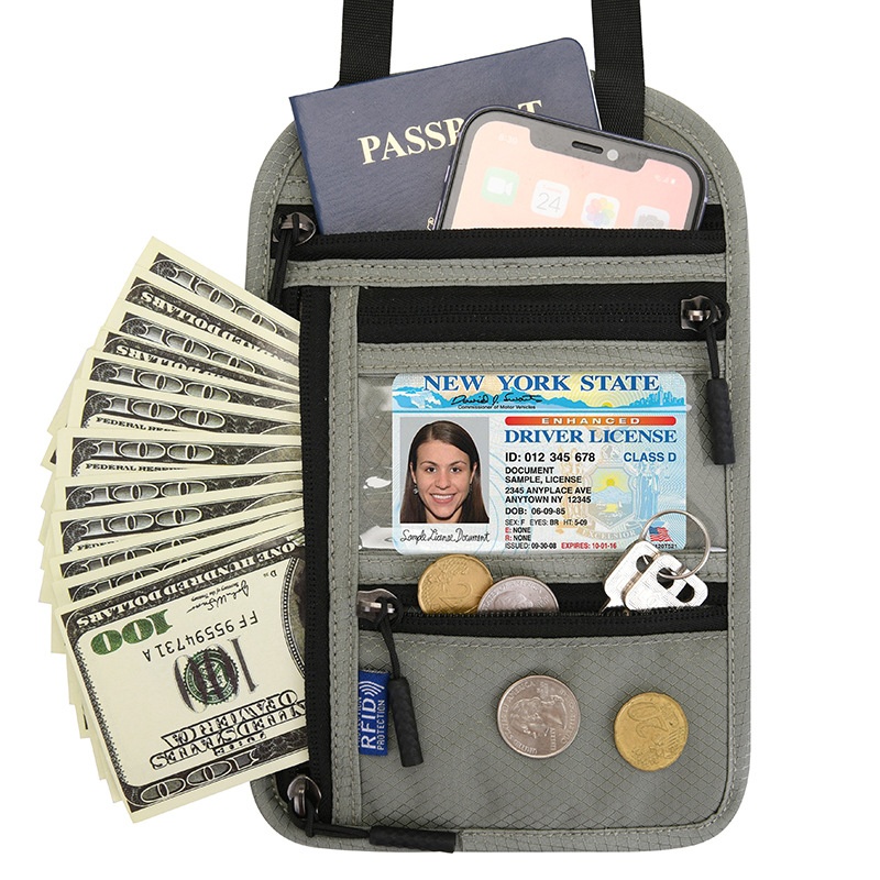 Multifunctional Hanging Neck Passport Bag RFIDTicket Document Protection Cover