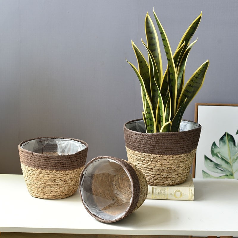 Paper Rope Straw Woven Handicrafts Flower Green Plants Pots Baskets Straw Environmentally Friendly