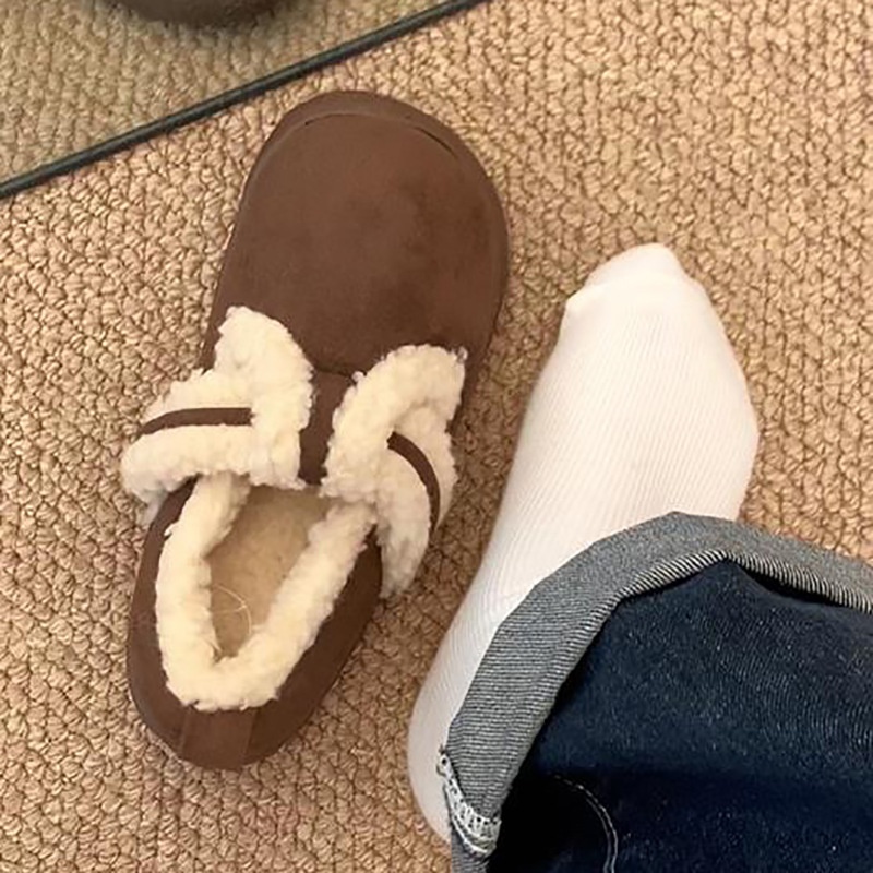 Heel-covered Non-slip Thick-soled Northeast Cotton Shoes For Women Winter Brown Warm And Fashionable Outdoor Snow Fur Shoes