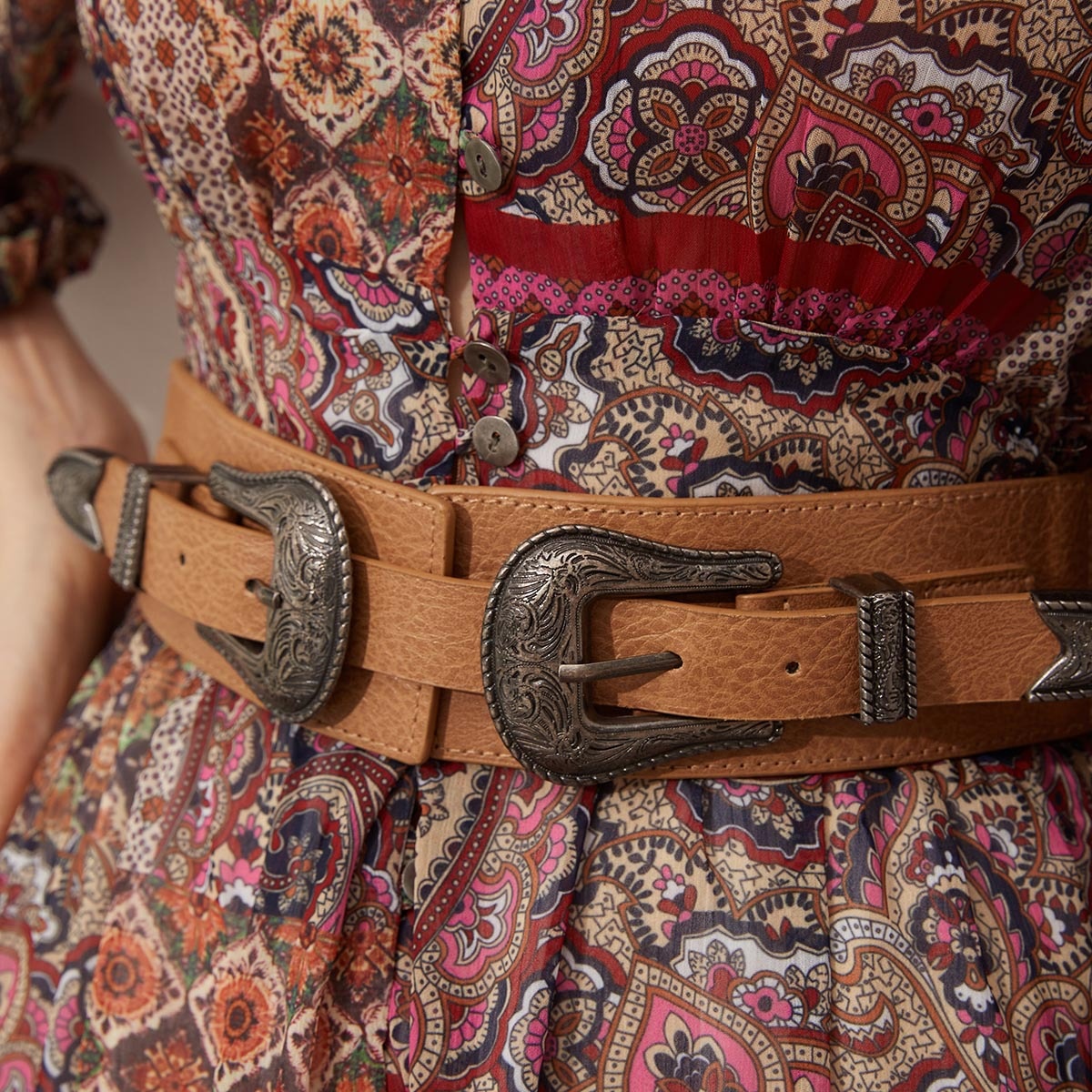 Western Style Old Retro Buckle Elastic Wide Waist Belt Adjustable European And American Fashion Denim Women's Waist Belt