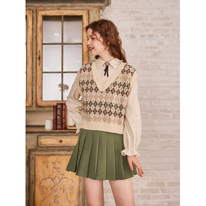 Spring And Autumn Korean Style Short Vest For Female Students To Wear Loose V-neck Knitted Bottoming Shirt Sweater Vest Sleeveless Vest - 3