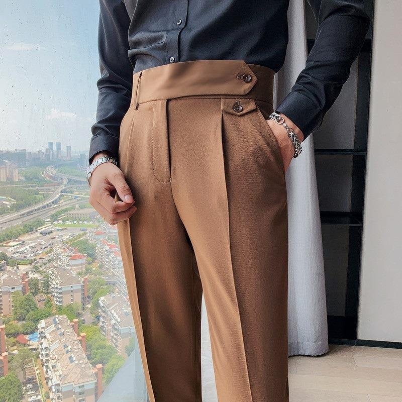 Spring And Summer Casual Trousers Men's Straight Naples Handsome High Waist Small Trousers British Style Slim Business Suit Trousers