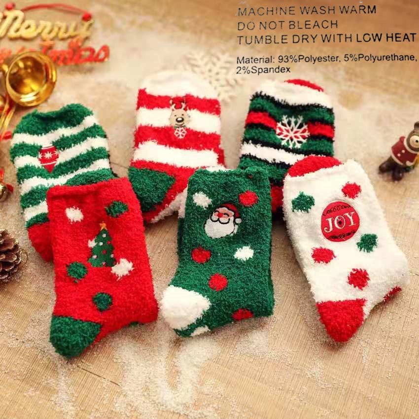 Socks Women's Elk Old Man Embroidered Letters Christmas Women's Socks Thick Coral Fleece Socks Floor Socks Christmas Socks