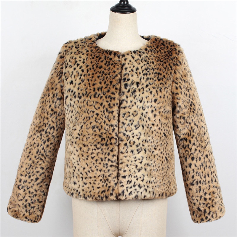 Leopard Print Fur Coat Short Slim Top Imitation Fur Plush Autumn Women's Coat - 4