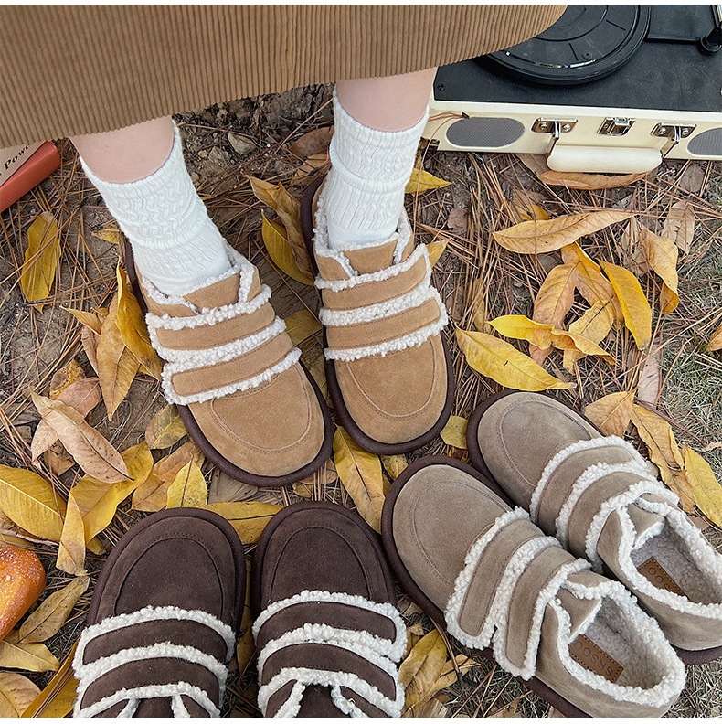 Jinmi Thick-soled Fur Shoes For Women To Wear Outdoors,Autumn And Winter Velvet Thickened Warm Non-slip Retro Birkenstock Cotton Shoes