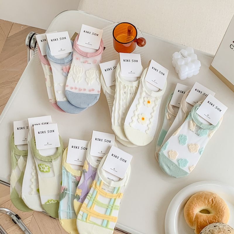 Summer Sweet Japanese Style Tide Shallow Invisible Short Socks Female Cute Tulip Mesh Breathable Non-slip Boat Socks