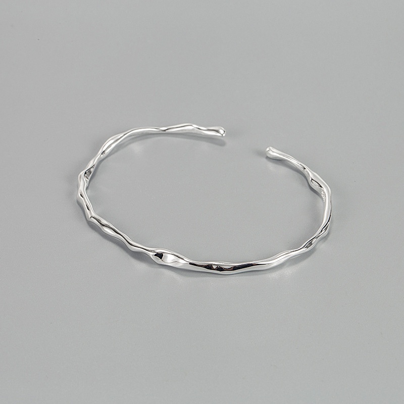 Korean Version Of S925 Sterling Silver Irregular Wave Pattern Bracelet Personality Niche Design Cold Style Bracelet Female
