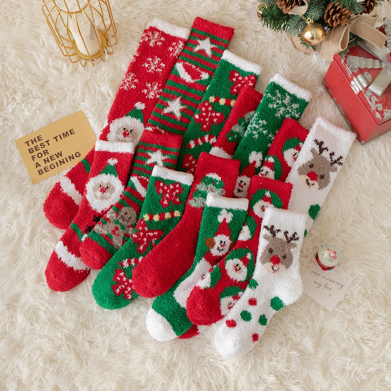 Christmas Socks Home Cartoon Cute Red Gift Stockings Autumn And Winter