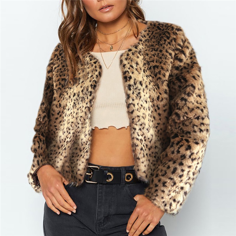 Leopard Print Fur Coat Short Slim Top Imitation Fur Plush Autumn Women's Coat - 1