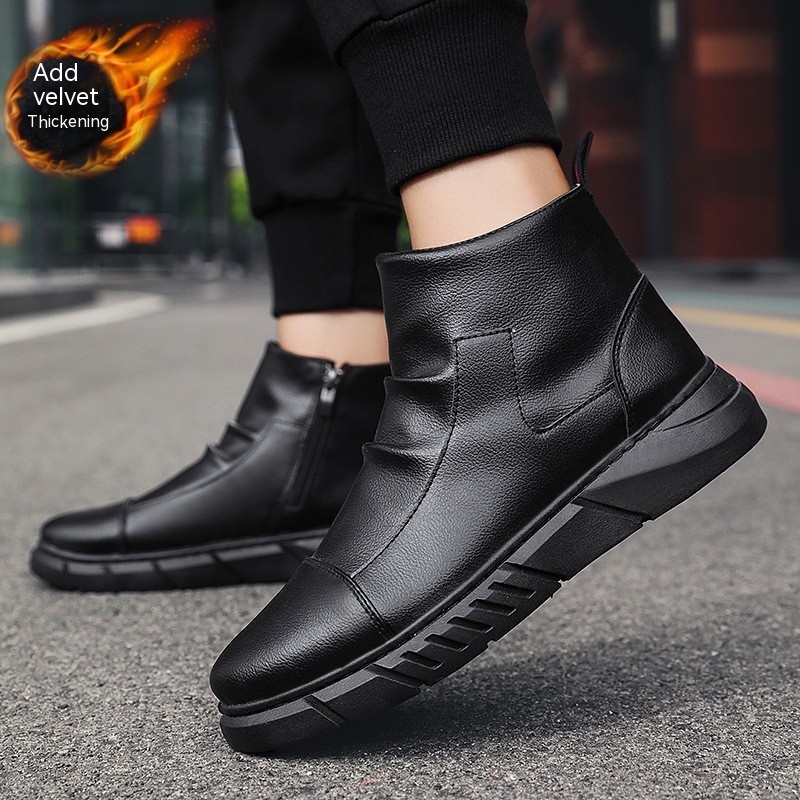 Autumn Martin Boots Men's Y And Versatile Black Leather Boots Casual High Top Leather Men's Shoes