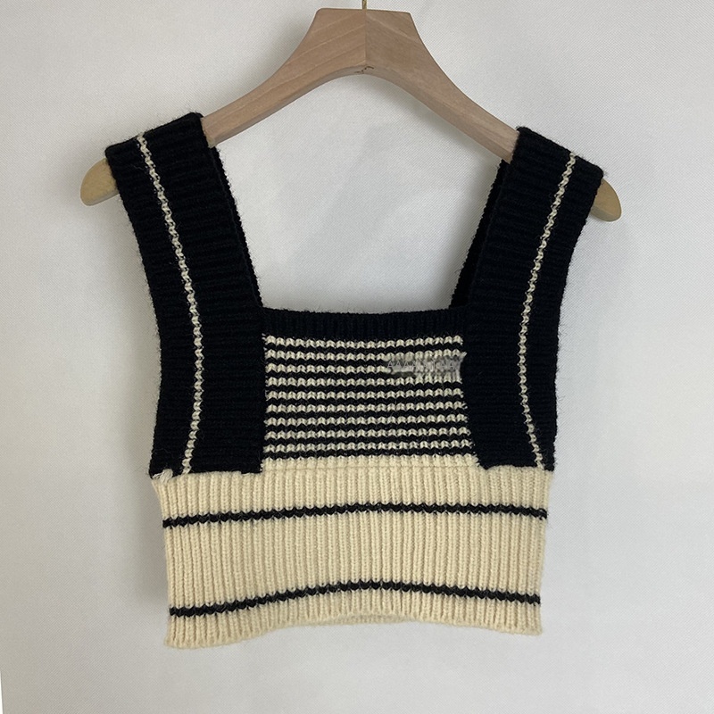 Knitted Vest For Women Fashion Striped Contrasting Color Splicing Sweater For Women Sleeveless Inner And Outer Sweater