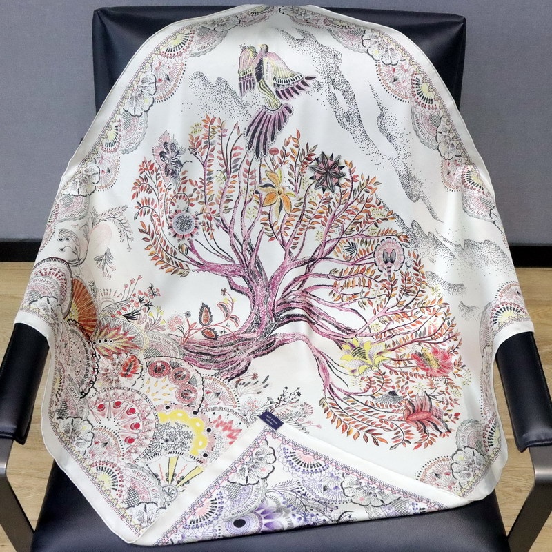 Colorful Tree Of Life Double-sided Printed Heavyweight Silk 18mm Twill Silk 90 Large Square Scarf Mulberry Silk Scarf Shawl