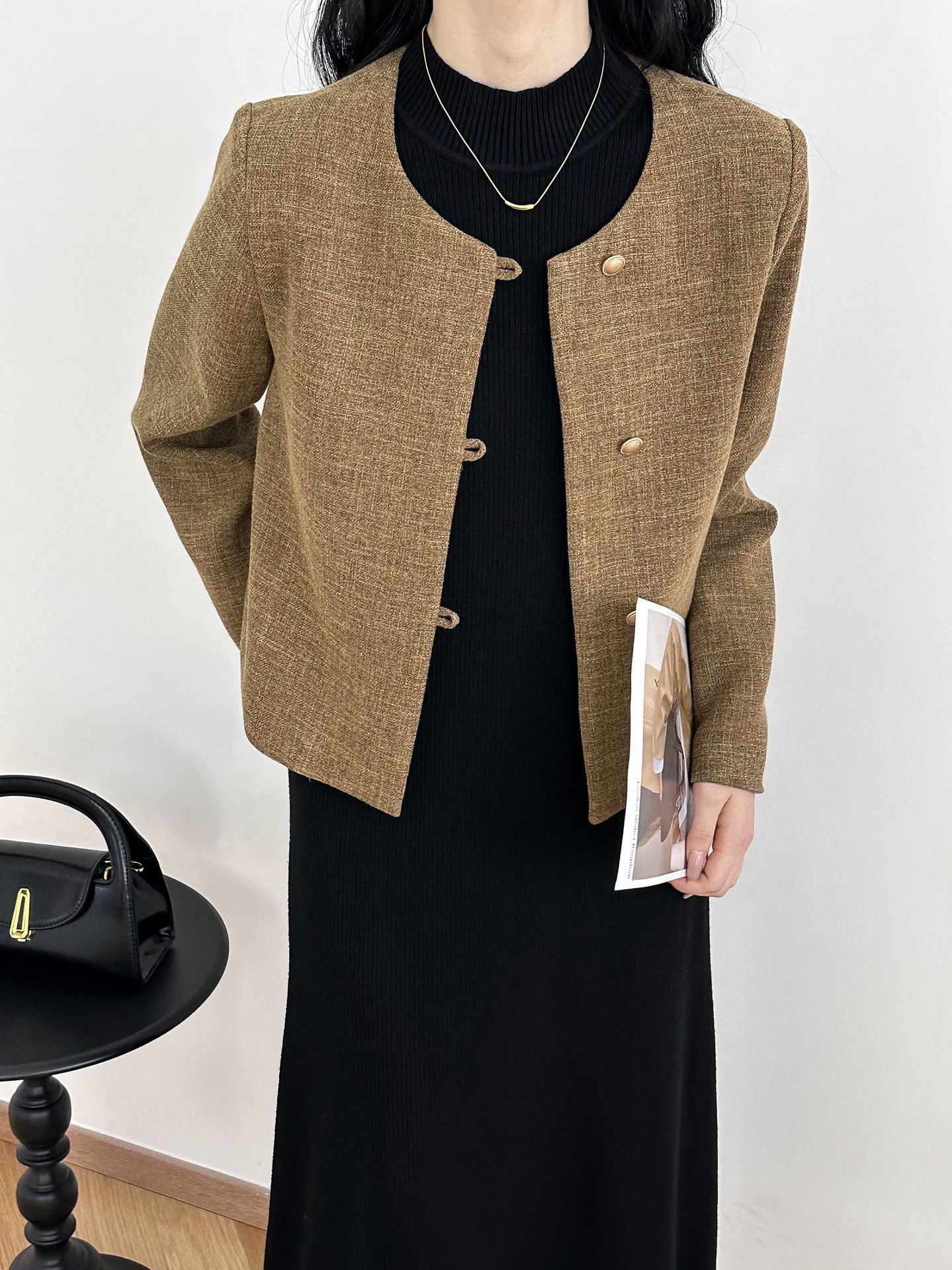 Juzhi's Autumn Outfit Autumn Korean Style Simple High-end Small Fragrance Style Jacket8550