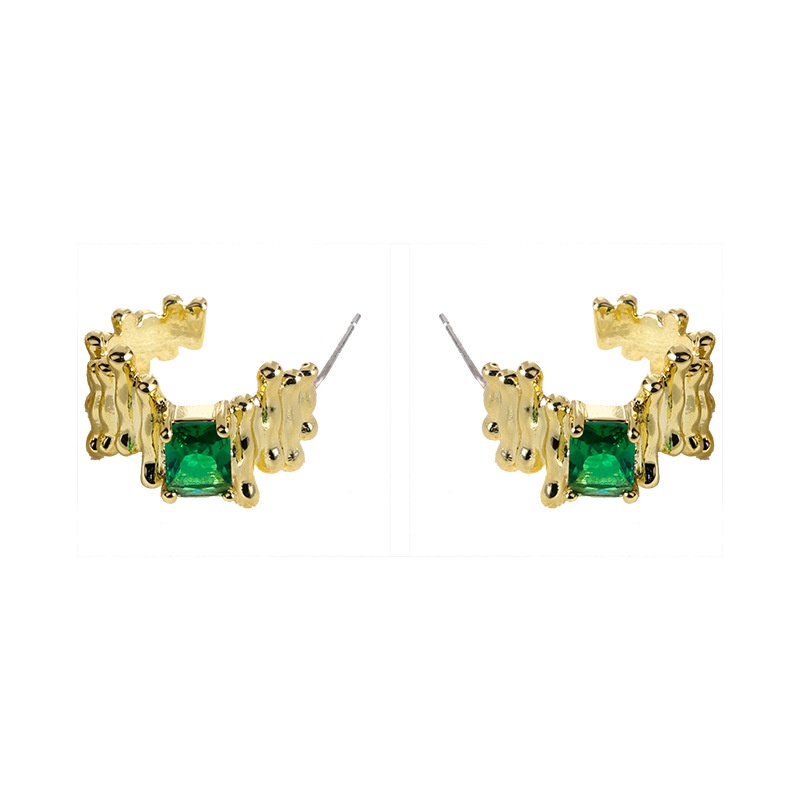 Retro Green Zircon Earrings Irregular Design Earrings High-end Mosquito Coil Disc Earrings Earrings