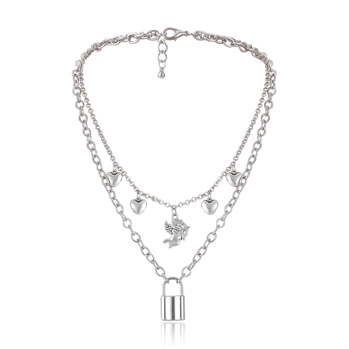 European And American Creative Jewelry Personality Street Shooting Lock-shaped Alloy Pendant Necklace Cupid Necklace